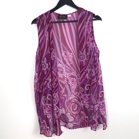 Bob Mackie Tops - Bob Mackie purple floral open sheer cardigan 1x